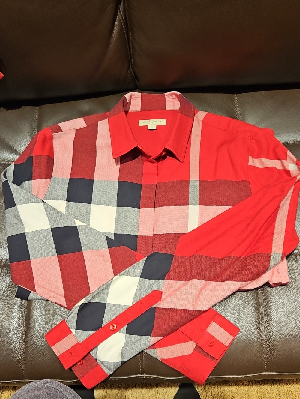 Womens Burberry Red and Black Nova Check Button-Down Shirt    Size Medium - Picture 8 of 9